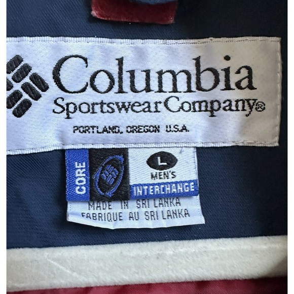Columbia lightweight Blue Red Jacket mens Large Full zip Lined Hooded Coat EUC - Picture 4 of 8